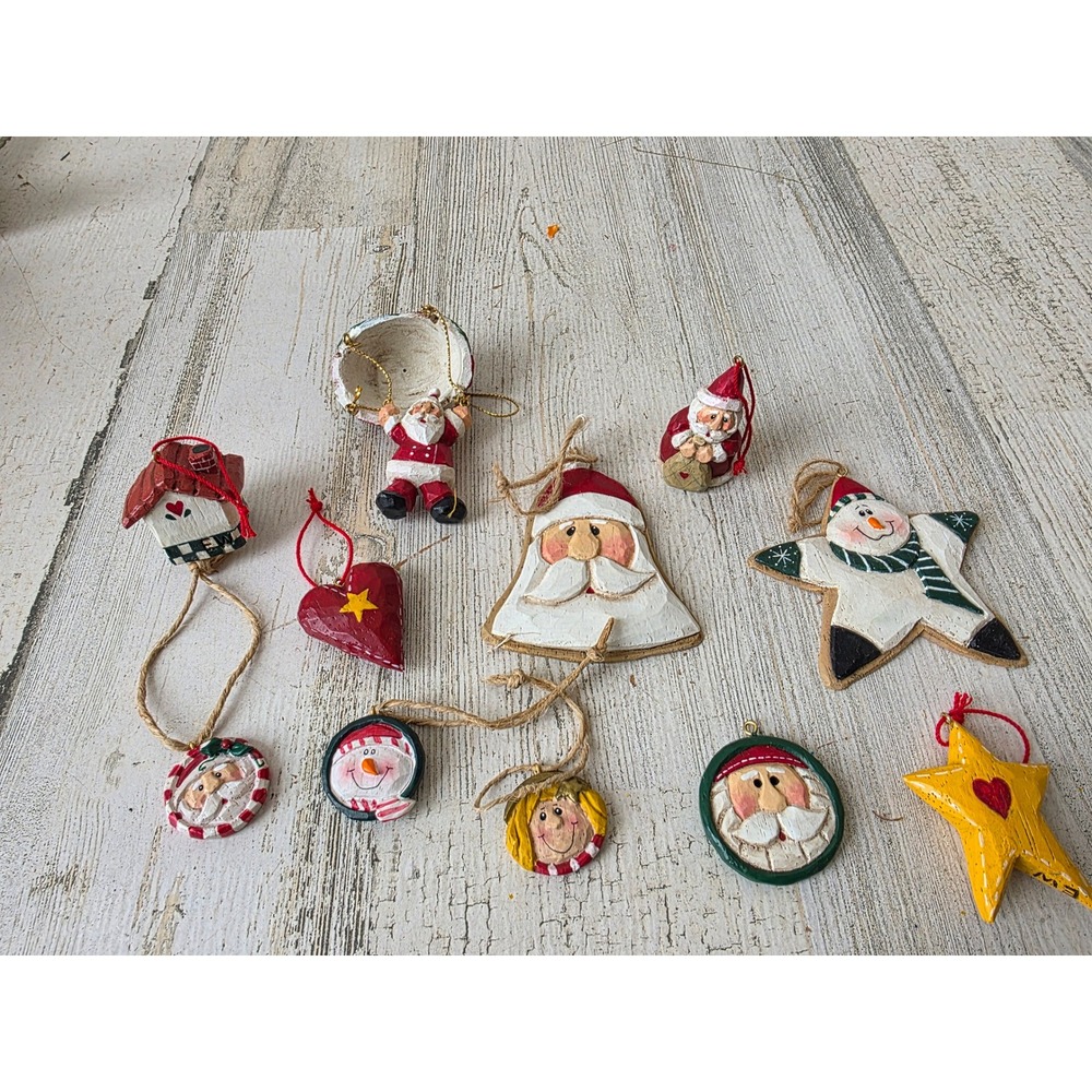 Vintage Eddie Walker Santa mini ornament set Bell snowman bird heart star‎ small